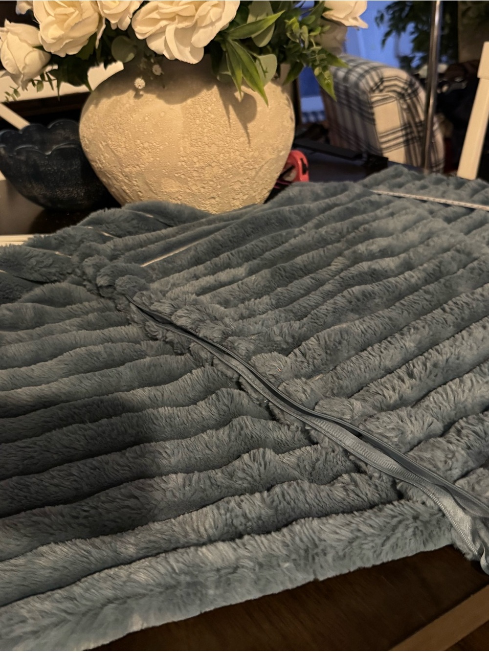 Plush Ribbed pillow covers (2) in Slate Blue